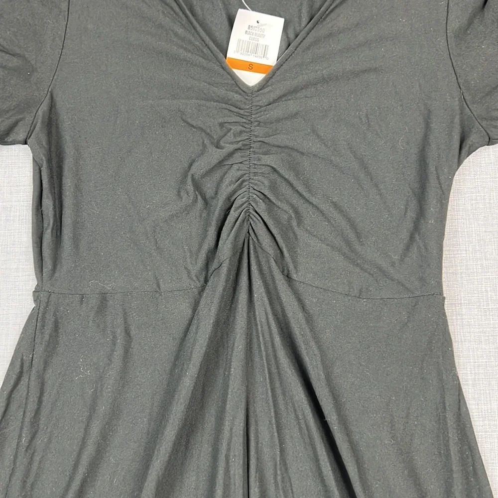Planet Gold Black Ruched Fit and Flare Dress Juniors Size Small - Picture 4 of 6